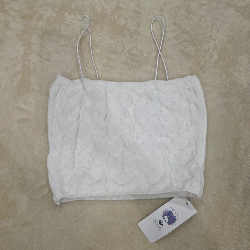 DO MY SELF White Cable Knit Crop Camisole Top Spaghetti Strap One Size NWT